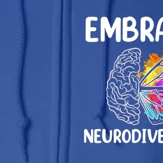 Embrace Neurodiversity Autism Adhd Asd Rainbow Brain Cool Gift Full Zip Hoodie