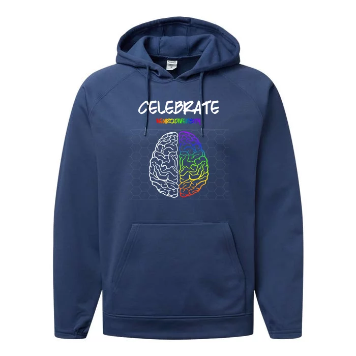 Embrace Neurodiversity Autism Adhd Asd Rainbow Brain Gift Performance Fleece Hoodie