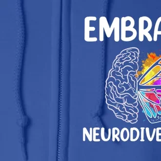 Embrace Neurodiversity Autism Adhd Asd Rainbow Brain Gift Full Zip Hoodie