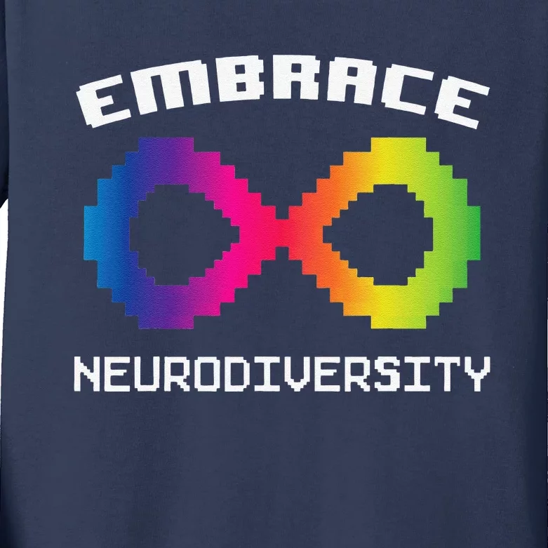 Embrace Neurodiversity Autism ADHD ASD Rainbow Brain Gift Kids Long Sleeve Shirt