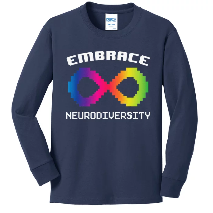 Embrace Neurodiversity Autism ADHD ASD Rainbow Brain Gift Kids Long Sleeve Shirt