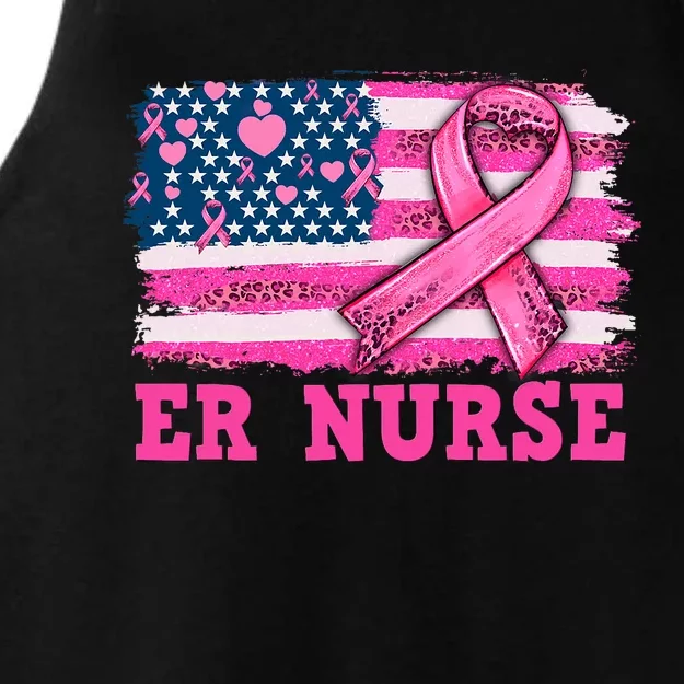 ER Nurse American Cancer Flag Cancer Warrior Pink Ribbon Ladies Tri-Blend Wicking Tank