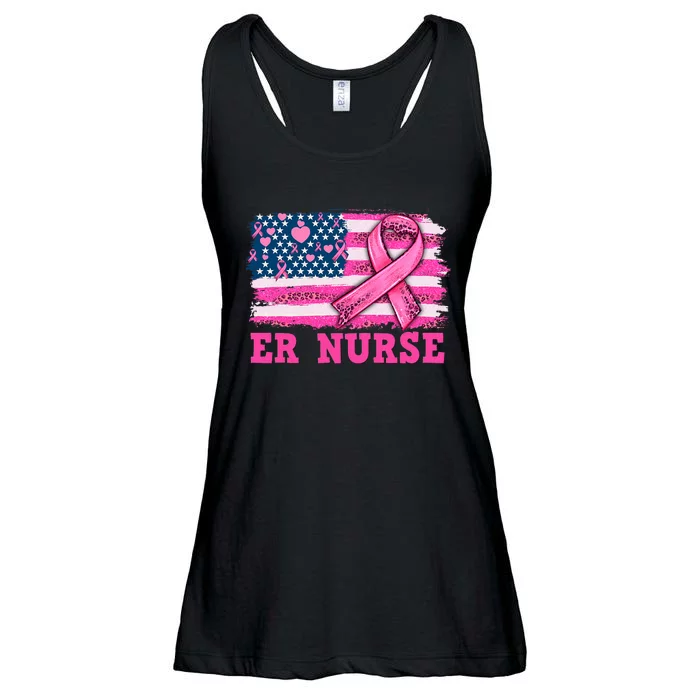 ER Nurse American Cancer Flag Cancer Warrior Pink Ribbon Ladies Essential Flowy Tank