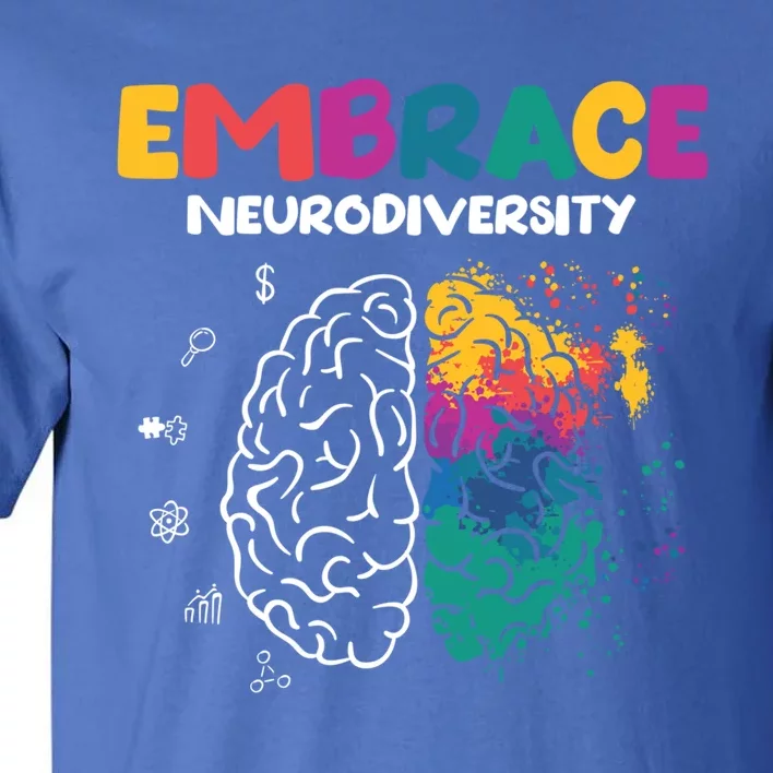 Embrace Neurodiversity Autism Adhd Asd Rainbow Brain Gift Tall T-Shirt