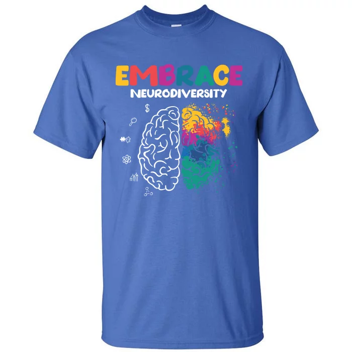 Embrace Neurodiversity Autism Adhd Asd Rainbow Brain Gift Tall T-Shirt