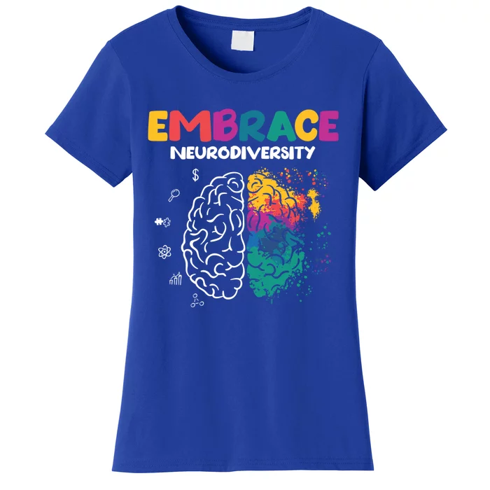 Embrace Neurodiversity Autism Adhd Asd Rainbow Brain Gift Women's T-Shirt