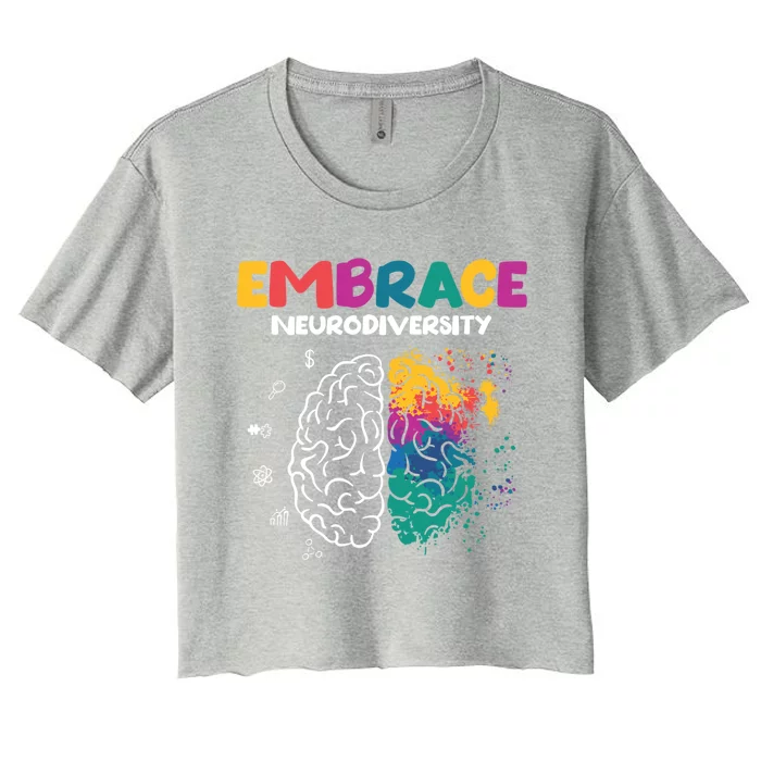 Embrace Neurodiversity Autism Adhd Asd Rainbow Brain Gift Women's Crop Top Tee