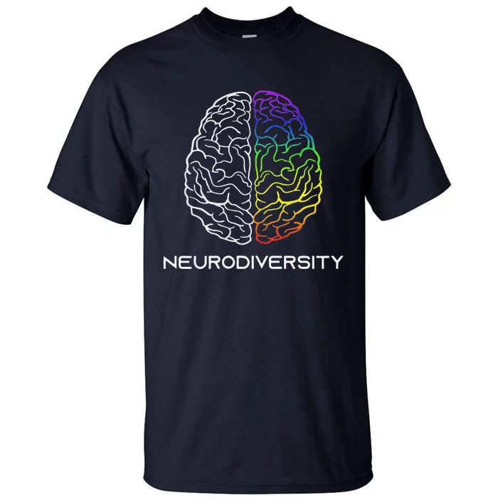 Embrace Neurodiversity Autism ADHD ASD Rainbow Brain Tall T-Shirt