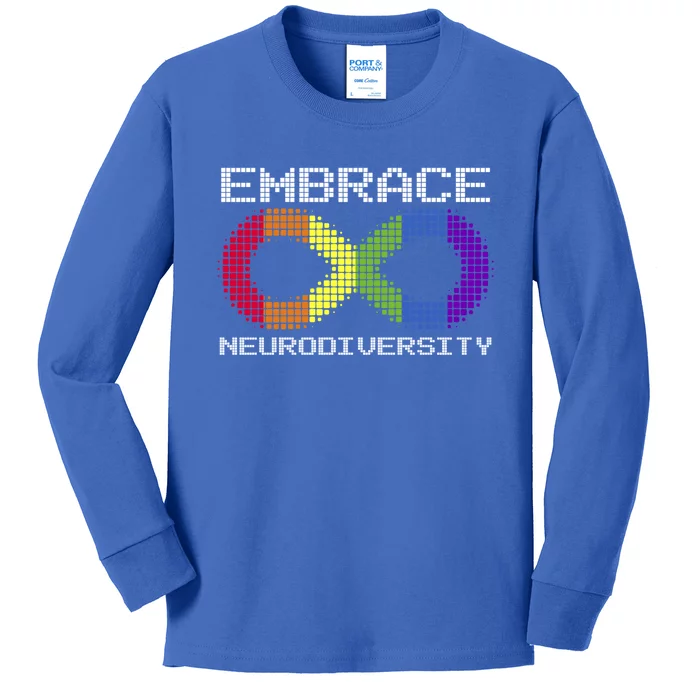 Embrace Neurodiversity Autism Adhd Asd Rainbow Brain Gift Kids Long Sleeve Shirt