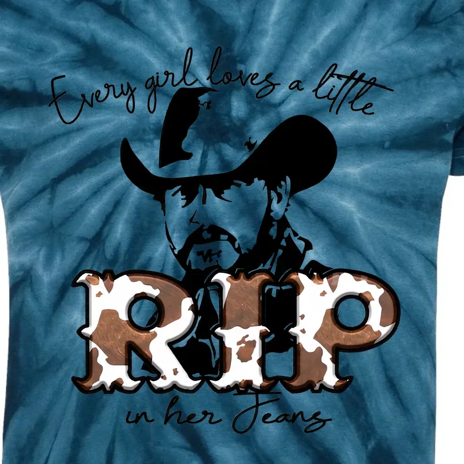 Everygirl Needs A Little Rip In Her Jeans Cowboy Western Kids Tie-Dye T-Shirt