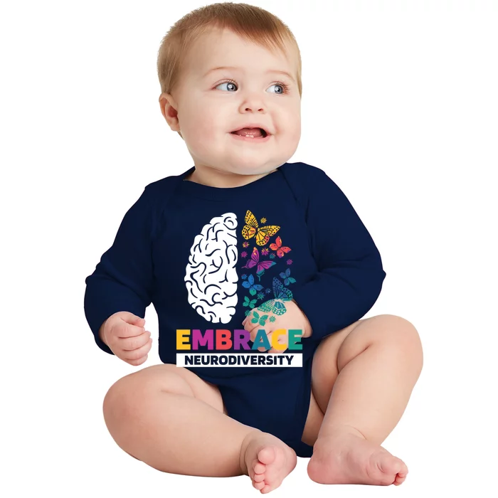 Embrace Neurodiversity Autism Adhd Asd Rainbow Brain Great Gift Baby Long Sleeve Bodysuit