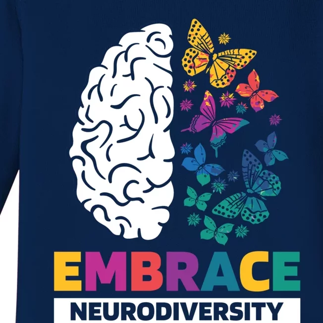 Embrace Neurodiversity Autism Adhd Asd Rainbow Brain Great Gift Baby Long Sleeve Bodysuit