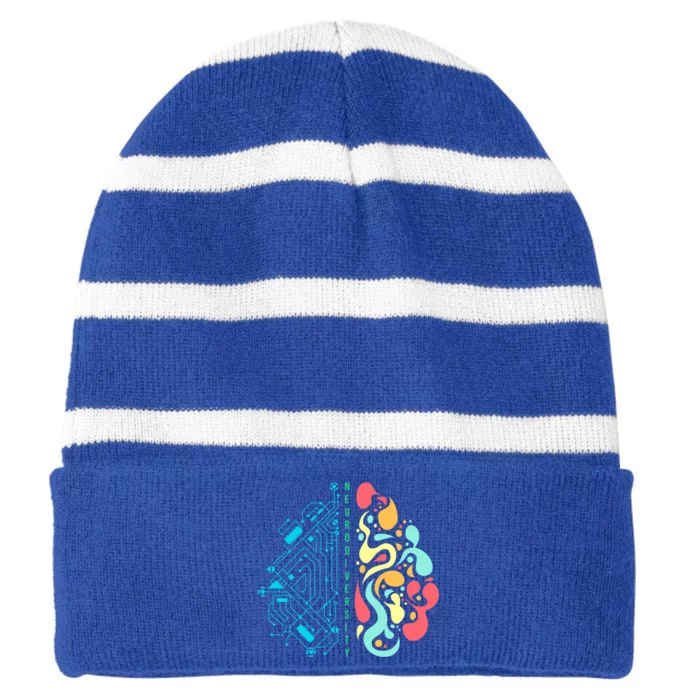 Embrace Neurodiversity Brain Gift For Autism Awareness Gift Striped Beanie with Solid Band