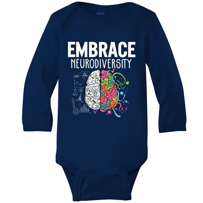 Embrace Neurodiversity Brain Gift Autism Awareness Gift Baby Long Sleeve Bodysuit