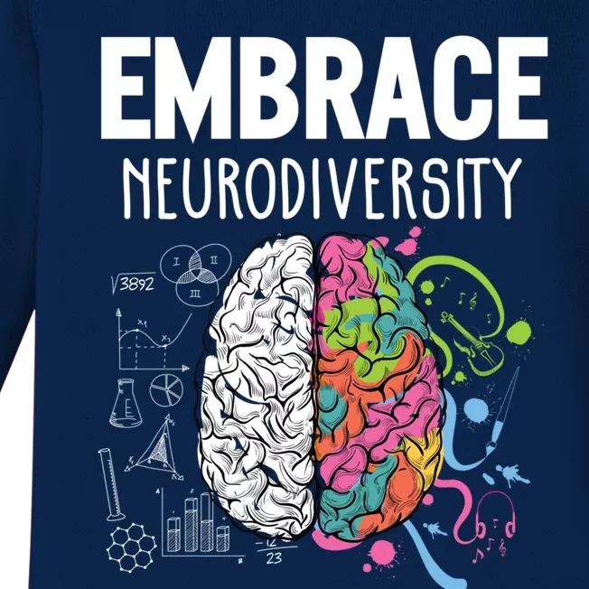 Embrace Neurodiversity Brain Gift Funny Gift Baby Long Sleeve Bodysuit