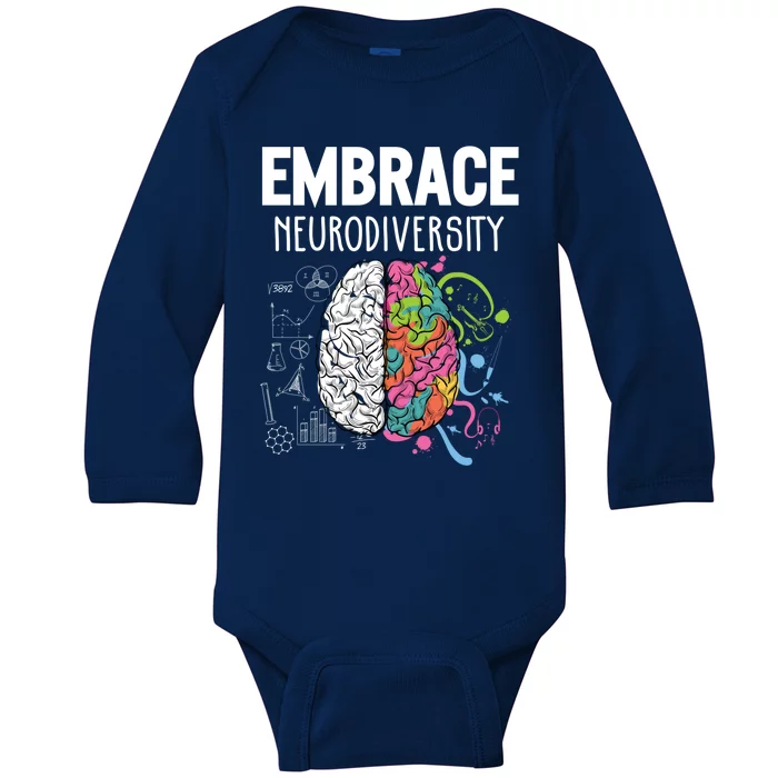 Embrace Neurodiversity Brain Gift Funny Gift Baby Long Sleeve Bodysuit