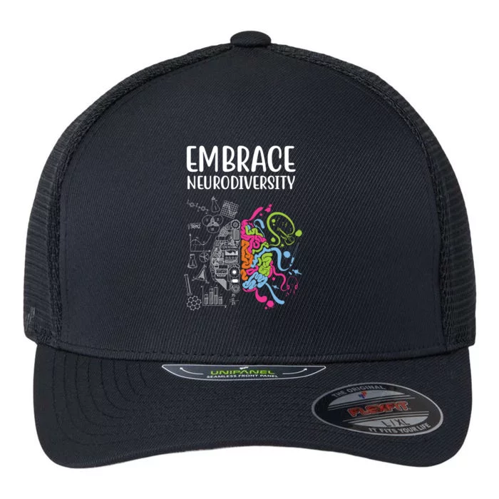 Embrace Neurodiversity Colorful Brain Flexfit Unipanel Trucker Cap