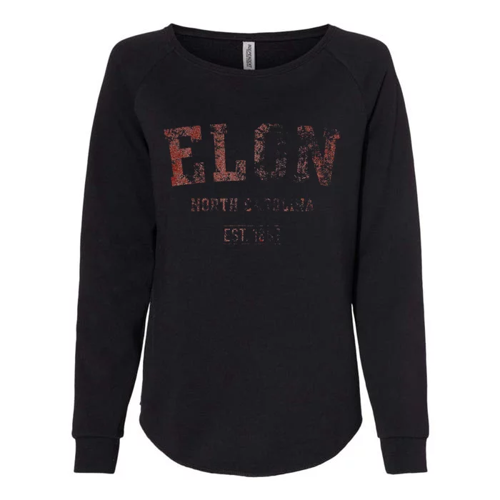 Elon North Carolina Distressed Text Sport Style Womens California Wash Sweatshirt