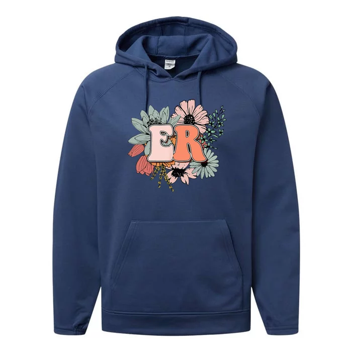 ER Nurse Emergency Room Nurse Floral Style For Nurse Performance Fleece Hoodie