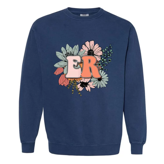 ER Nurse Emergency Room Nurse Floral Style For Nurse Garment-Dyed Sweatshirt