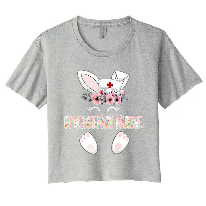 Emergency Nurse Easter Nurse Floral Bunny Gift Women's Crop Top Tee