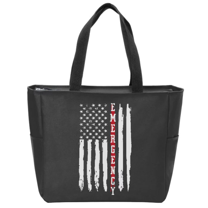 Emergency Nurse Er Nurse Thin Red Line Flag Zip Tote Bag