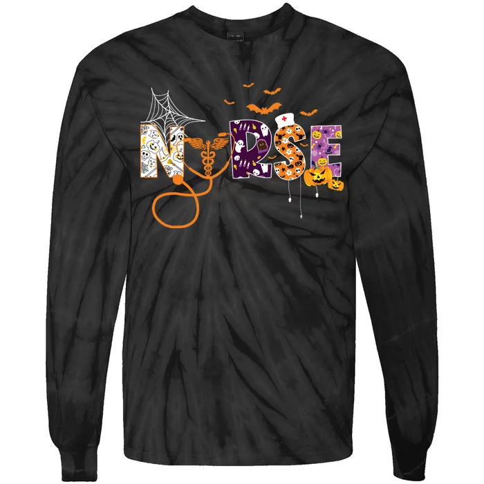 Emergency Nurse Er Nurse Halloween Spooky Season Nursing Tie-Dye Long Sleeve Shirt