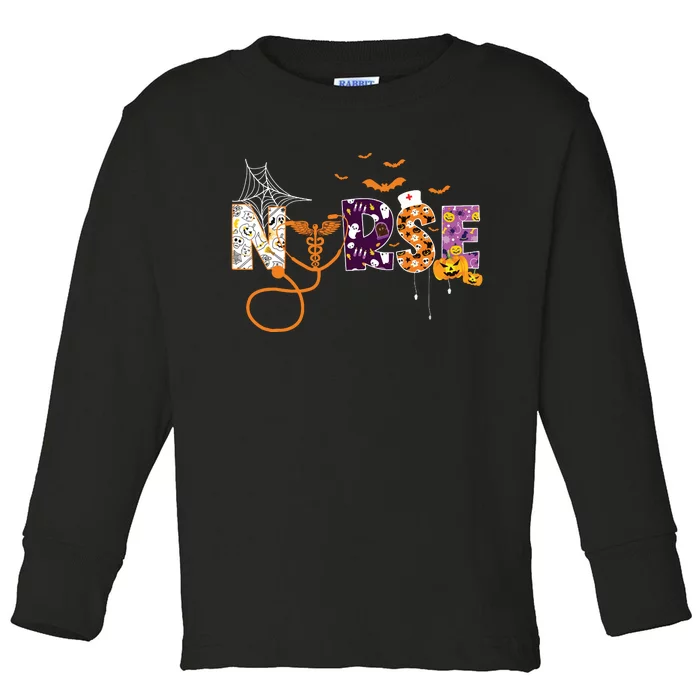 Emergency Nurse Er Nurse Halloween Spooky Season Nursing Toddler Long Sleeve Shirt