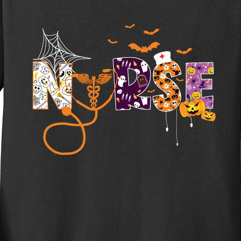 Emergency Nurse Er Nurse Halloween Spooky Season Nursing Kids Long Sleeve Shirt