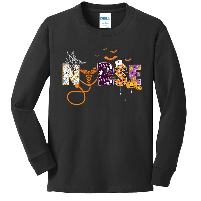 Emergency Nurse Er Nurse Halloween Spooky Season Nursing Kids Long Sleeve Shirt