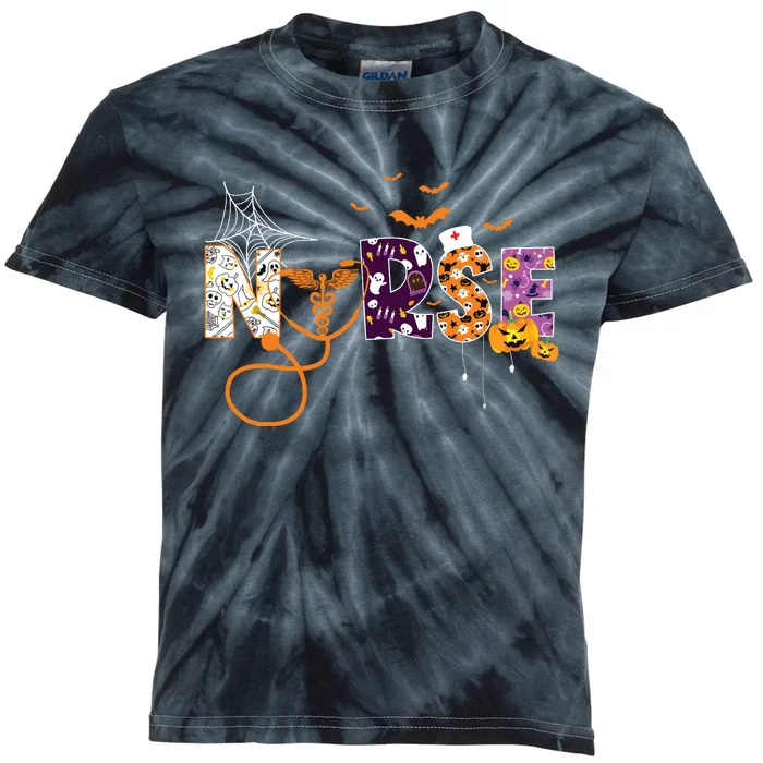 Emergency Nurse Er Nurse Halloween Spooky Season Nursing Kids Tie-Dye T-Shirt