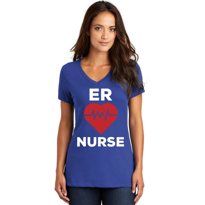 Er Nurse Emergency Room Nurse Heartbeat Nursing Gift Women's V-Neck T-Shirt