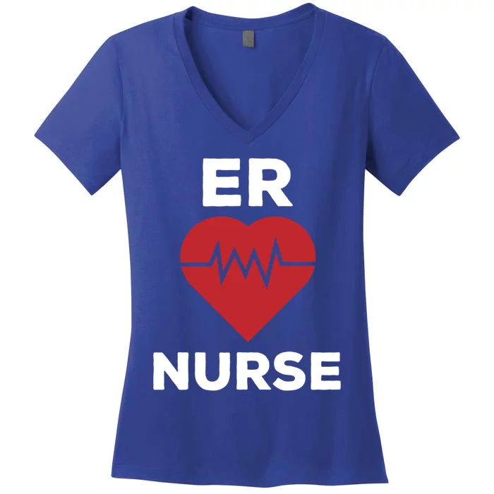 Er Nurse Emergency Room Nurse Heartbeat Nursing Gift Women's V-Neck T-Shirt