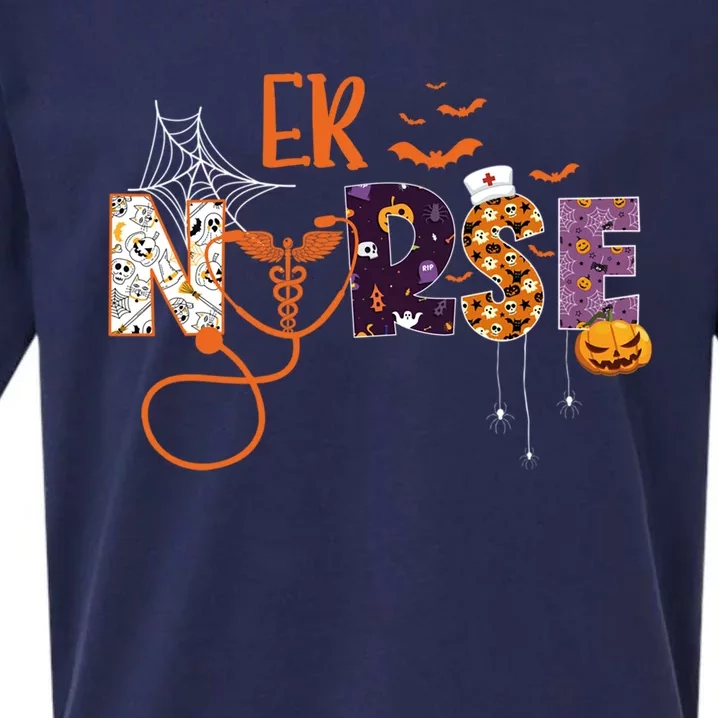 Emergency Nurse Er Nurse Halloween Spooky Season Nursing Funny Gift Sueded Cloud Jersey T-Shirt