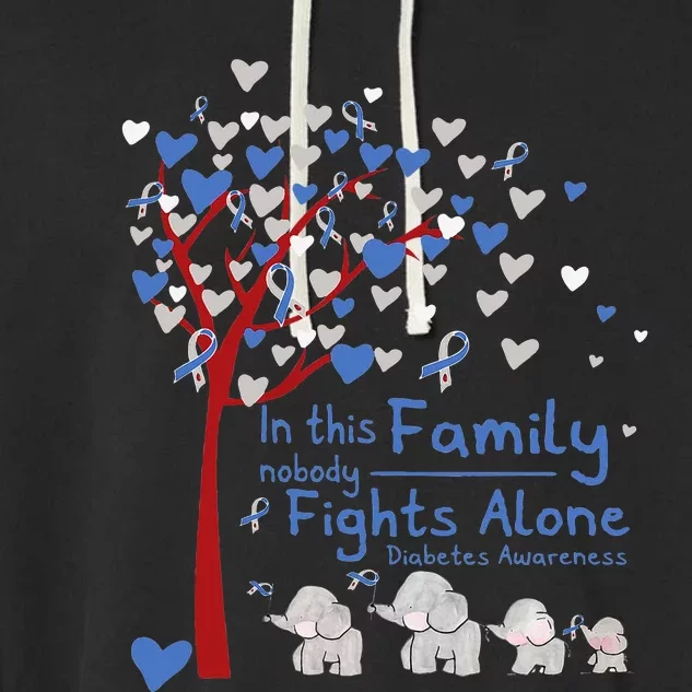 Elephants Nobody Fights Alone T1d Diabetes Awareness Garment-Dyed Fleece Hoodie