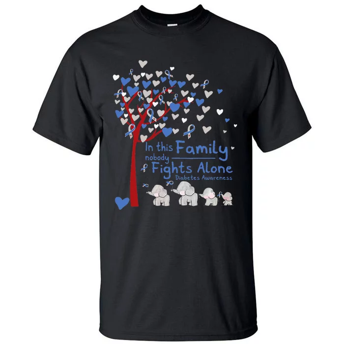 Elephants Nobody Fights Alone T1d Diabetes Awareness Tall T-Shirt