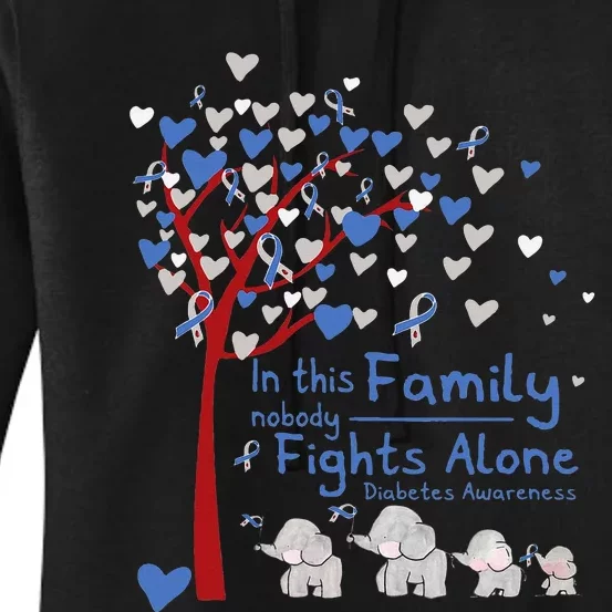 Elephants Nobody Fights Alone T1d Diabetes Awareness Women's Pullover Hoodie