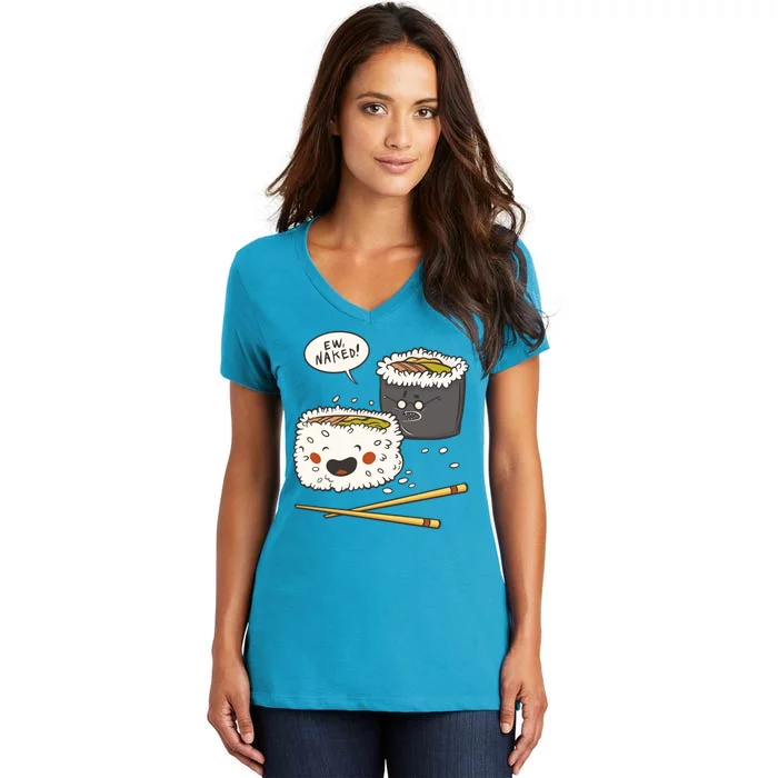 Ew Naked Funny Sushi Women's V-Neck T-Shirt