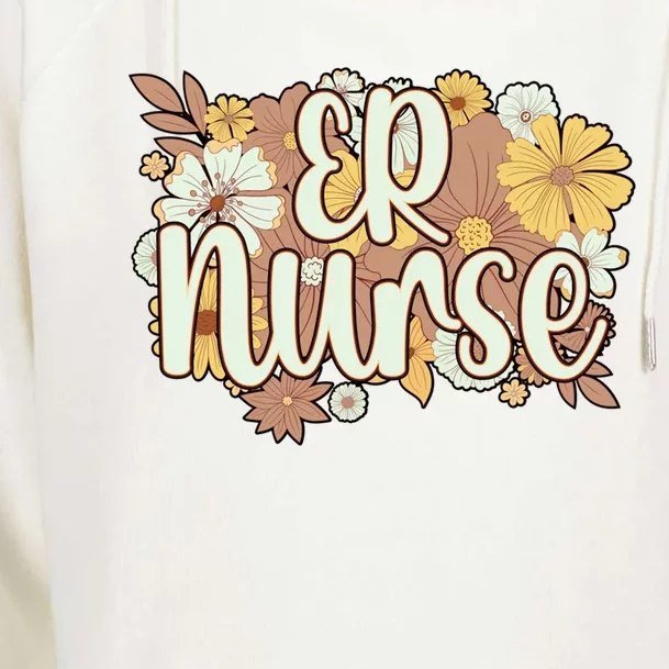 Emergency Nurse Flowers Emergency Nursing Gift Womens Funnel Neck Pullover Hood