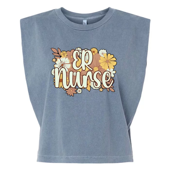 Emergency Nurse Flowers Emergency Nursing Gift Garment-Dyed Women's Muscle Tee