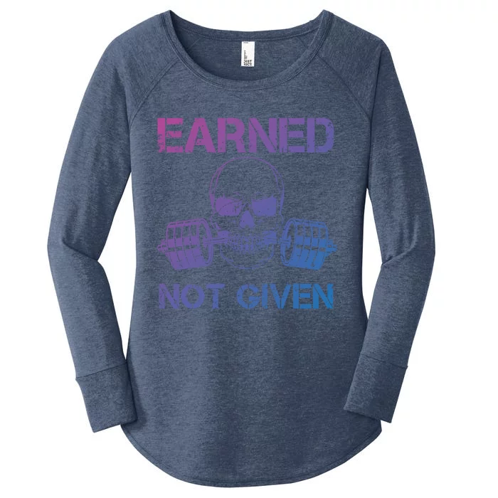 Earned Not Given Weightlifting Gym Workout Motivational Great Gift Women's Perfect Tri Tunic Long Sleeve Shirt