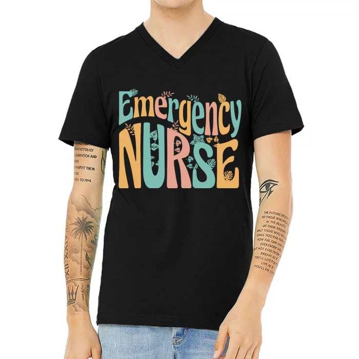 Emergency Nurse Groovy V-Neck T-Shirt