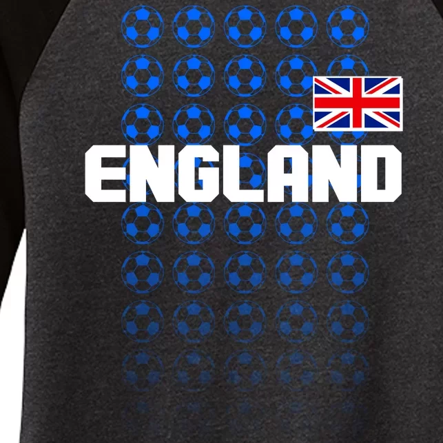 England Flag Soccer Ball Futbol Pattern Women's Tri-Blend 3/4-Sleeve Raglan Shirt