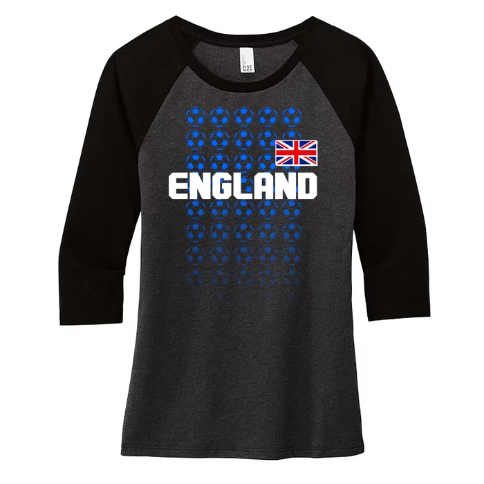 England Flag Soccer Ball Futbol Pattern Women's Tri-Blend 3/4-Sleeve Raglan Shirt