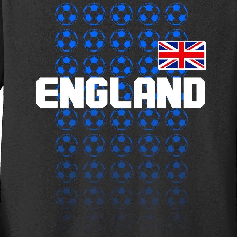 England Flag Soccer Ball Futbol Pattern Kids Long Sleeve Shirt