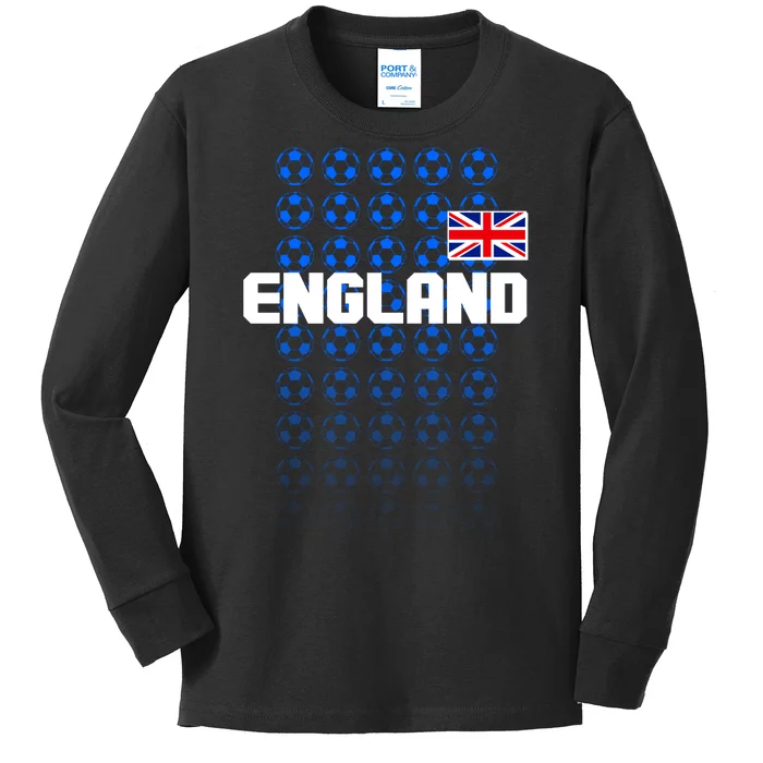 England Flag Soccer Ball Futbol Pattern Kids Long Sleeve Shirt