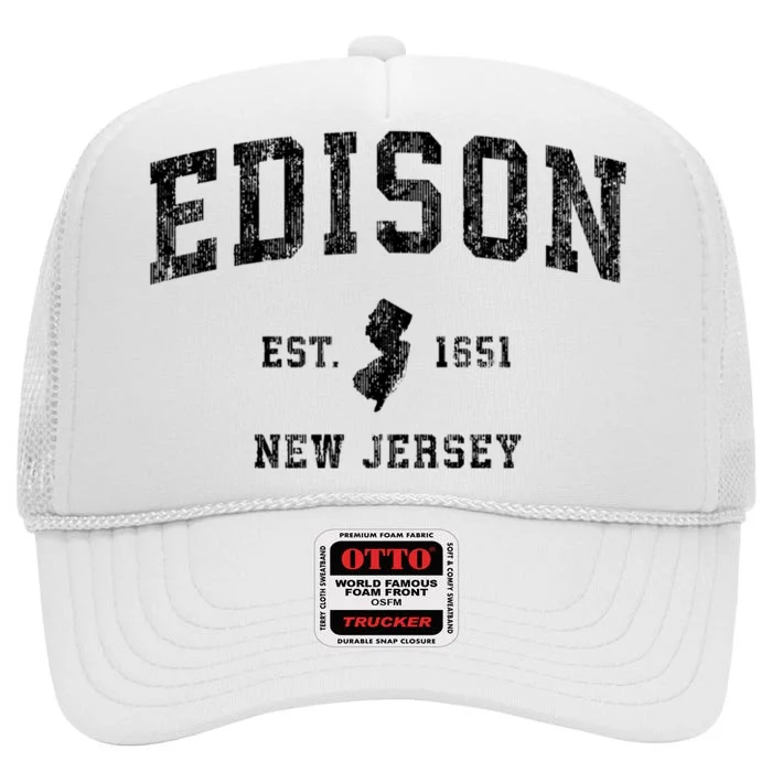 Edison New Jersey Nj Vintage Established Athletic Sports Design High Crown Mesh Trucker Hat