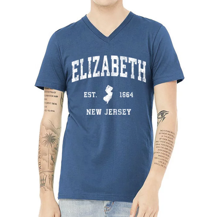 Elizabeth New Jersey Nj Vintage Athletic Sports Design V-Neck T-Shirt