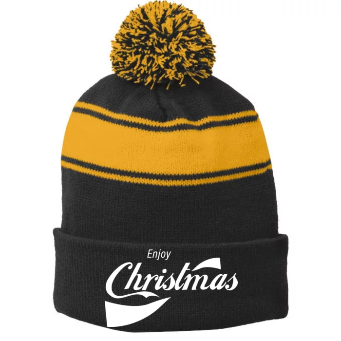 Enjoy Christmas Stripe Pom Pom Beanie