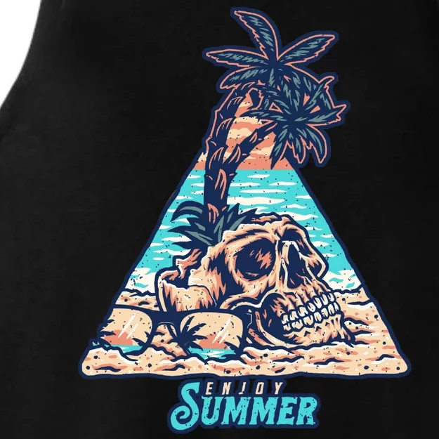 Enjoy Tropical Summer Vacation Skull Ladies Tri-Blend Wicking Tank